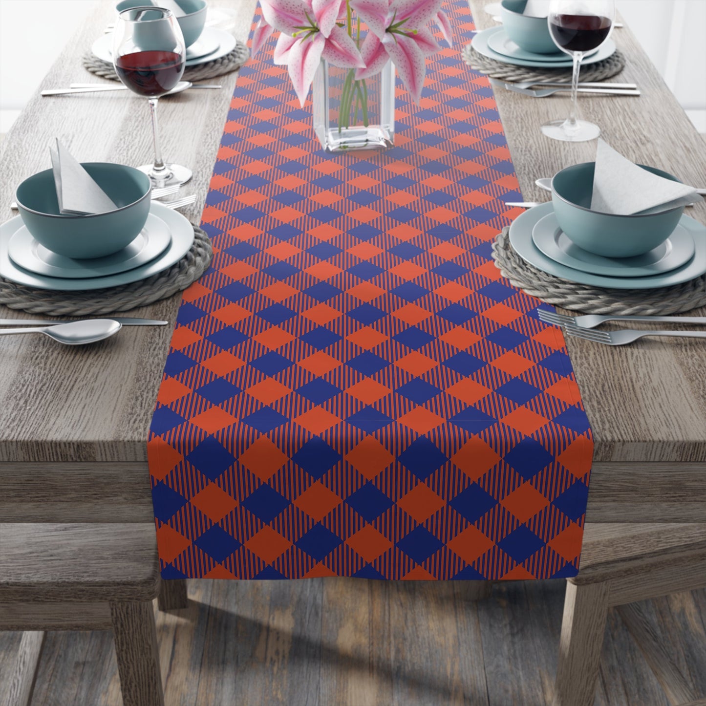 Table Runner | Bright Blue & Orange | Gingham