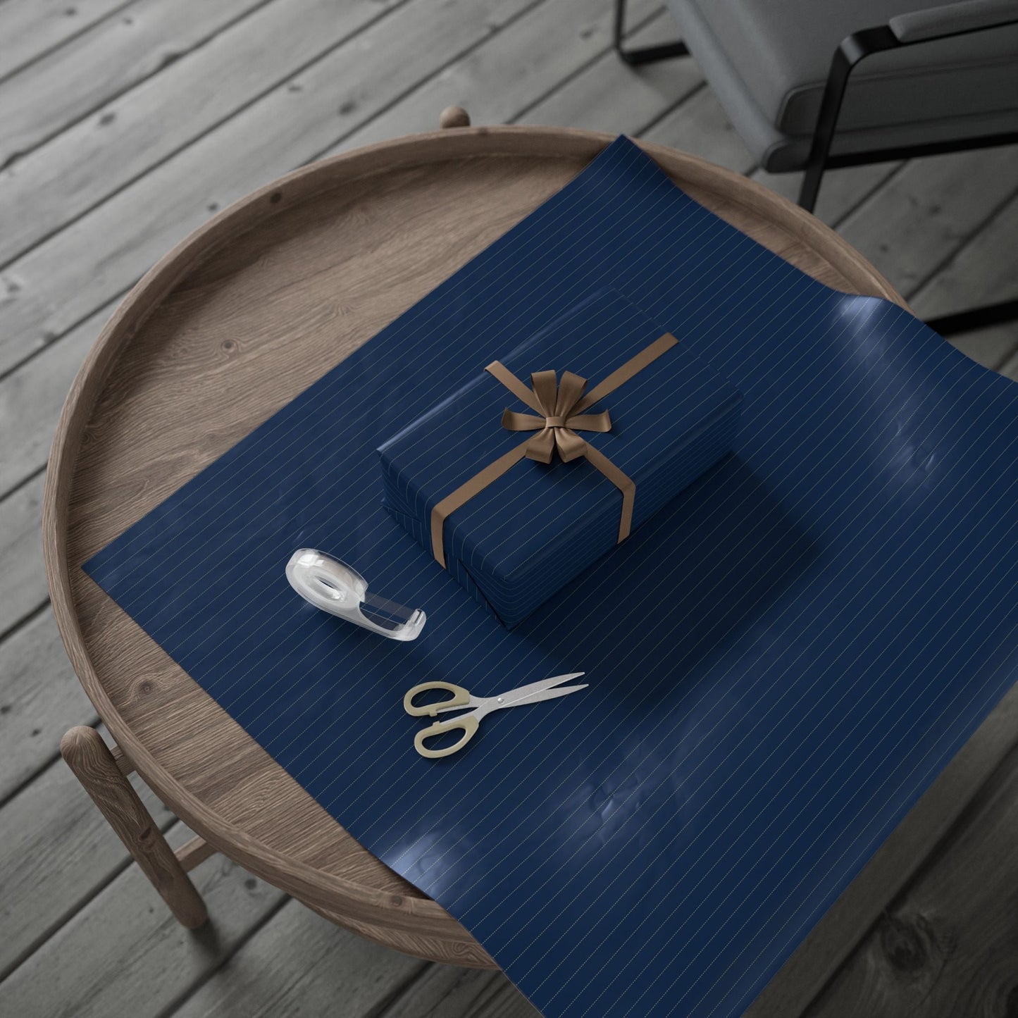 Gift Wrap | Blue & Gold | Pinstripe