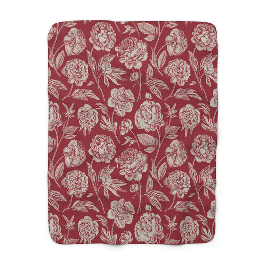 Sherpa Fleece Blanket | Maroon & White | Peony