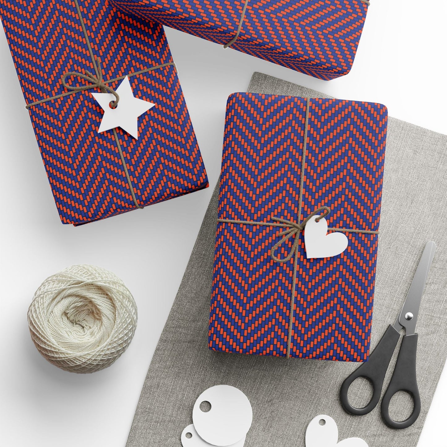Gift Wrap | Bright Blue & Orange | Herringbone