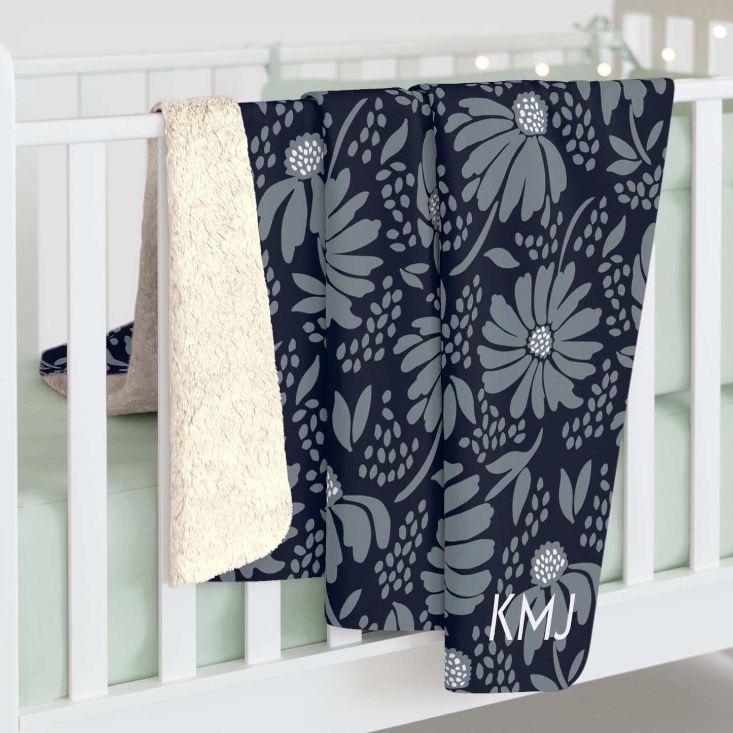 Sherpa Fleece Blanket- Personalized | Navy & White | Bellis