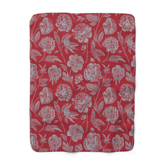 Sherpa Blanket | Red & Gray | Peony