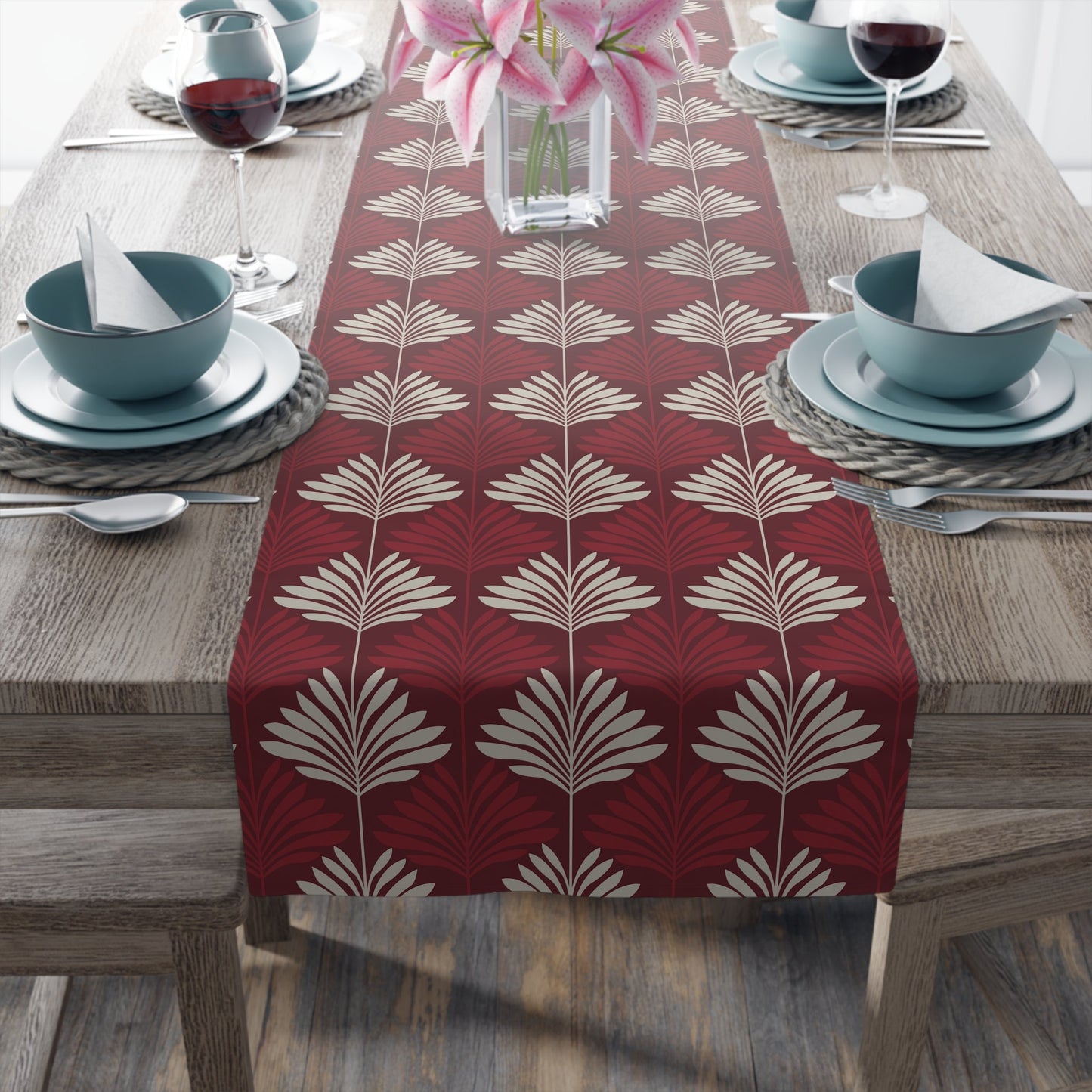Table Runner | Maroon & White | Deco