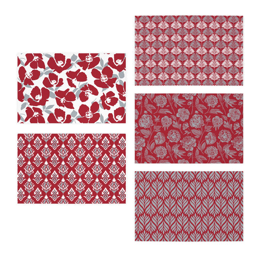 5 Notecards | Red & Gray