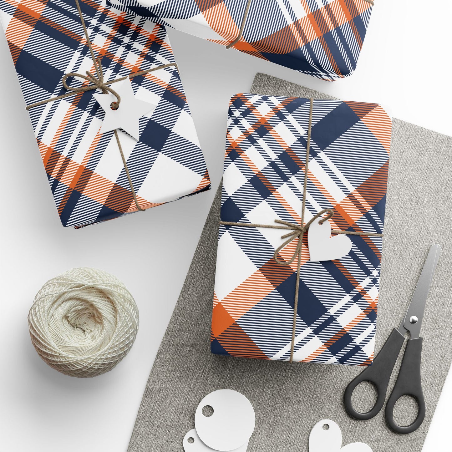 Gift Wrap | Orange & Blue | Tartan