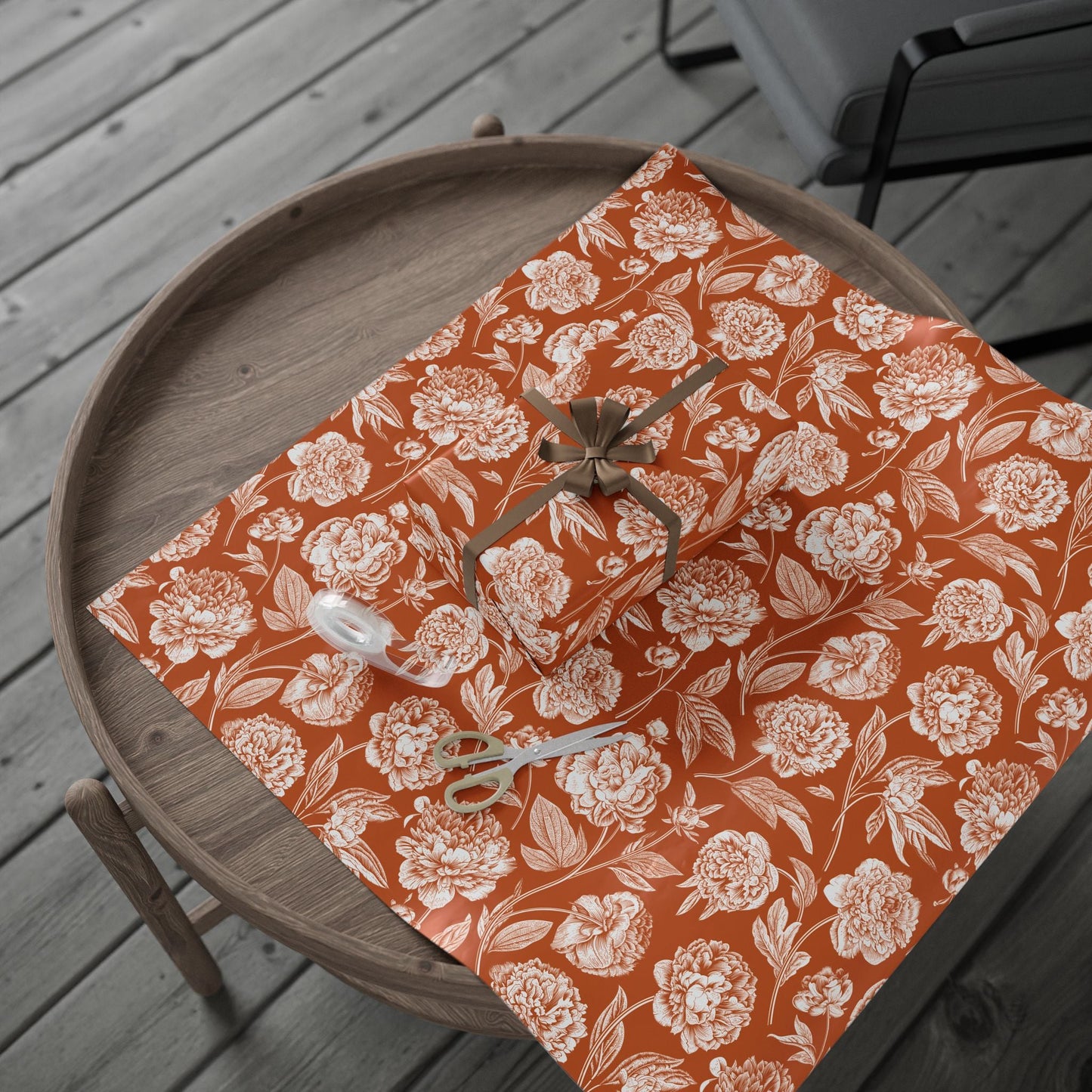 Gift Wrap | Dark Orange & White | Peony