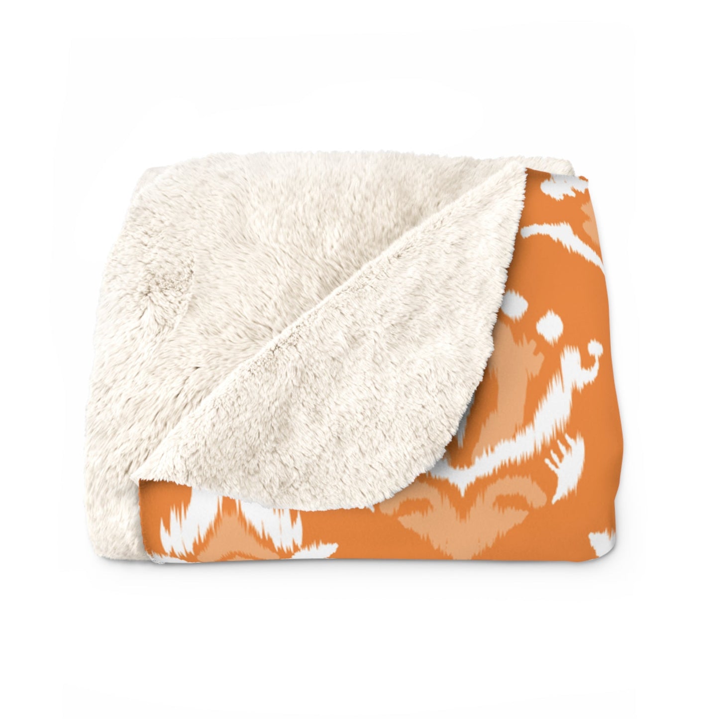 Sherpa Fleece Blanket | Orange & White | Ikat