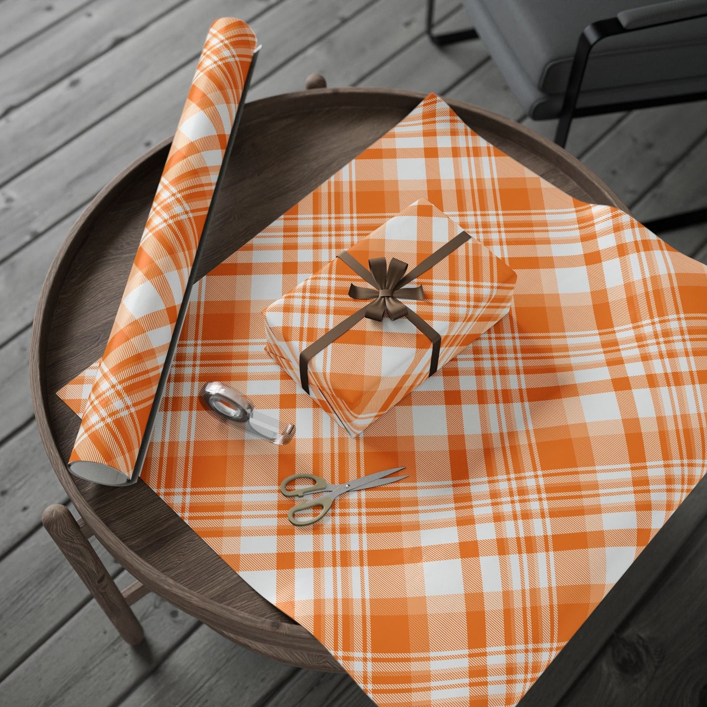 Gift Wrap | Orange & White | Tartan