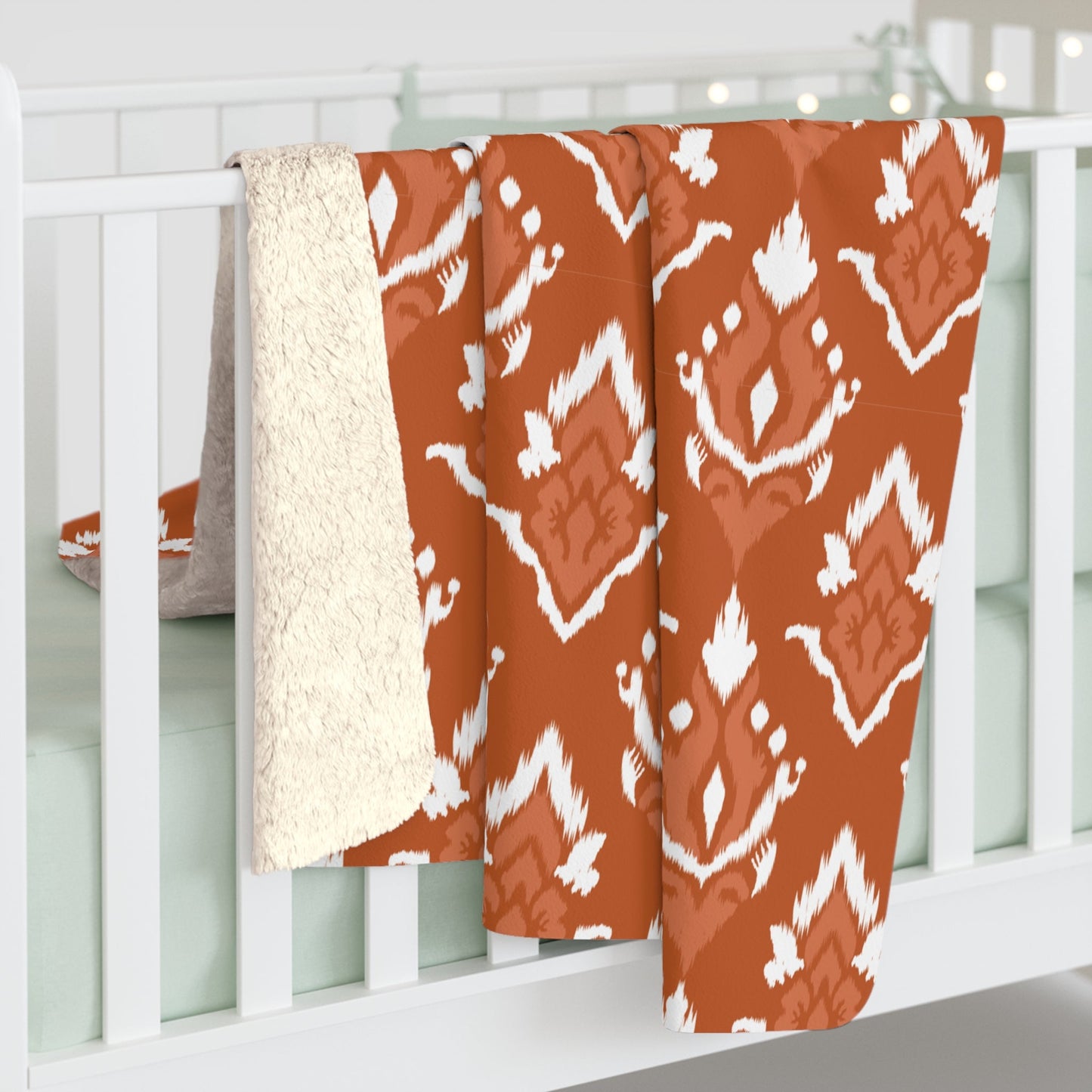Sherpa Blanket | Dark Orange & White | Ikat