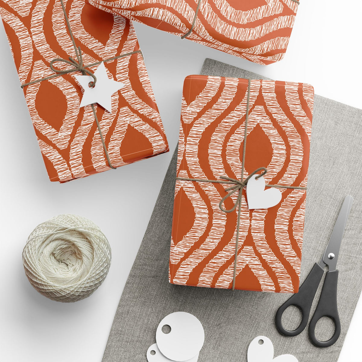 Gift Wrap | Dark Orange & White | Ogee