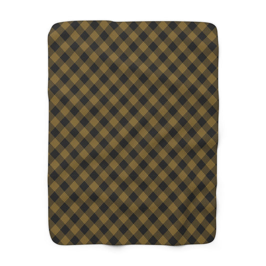 Sherpa Fleece Blanket | Black & Gold | Gingham