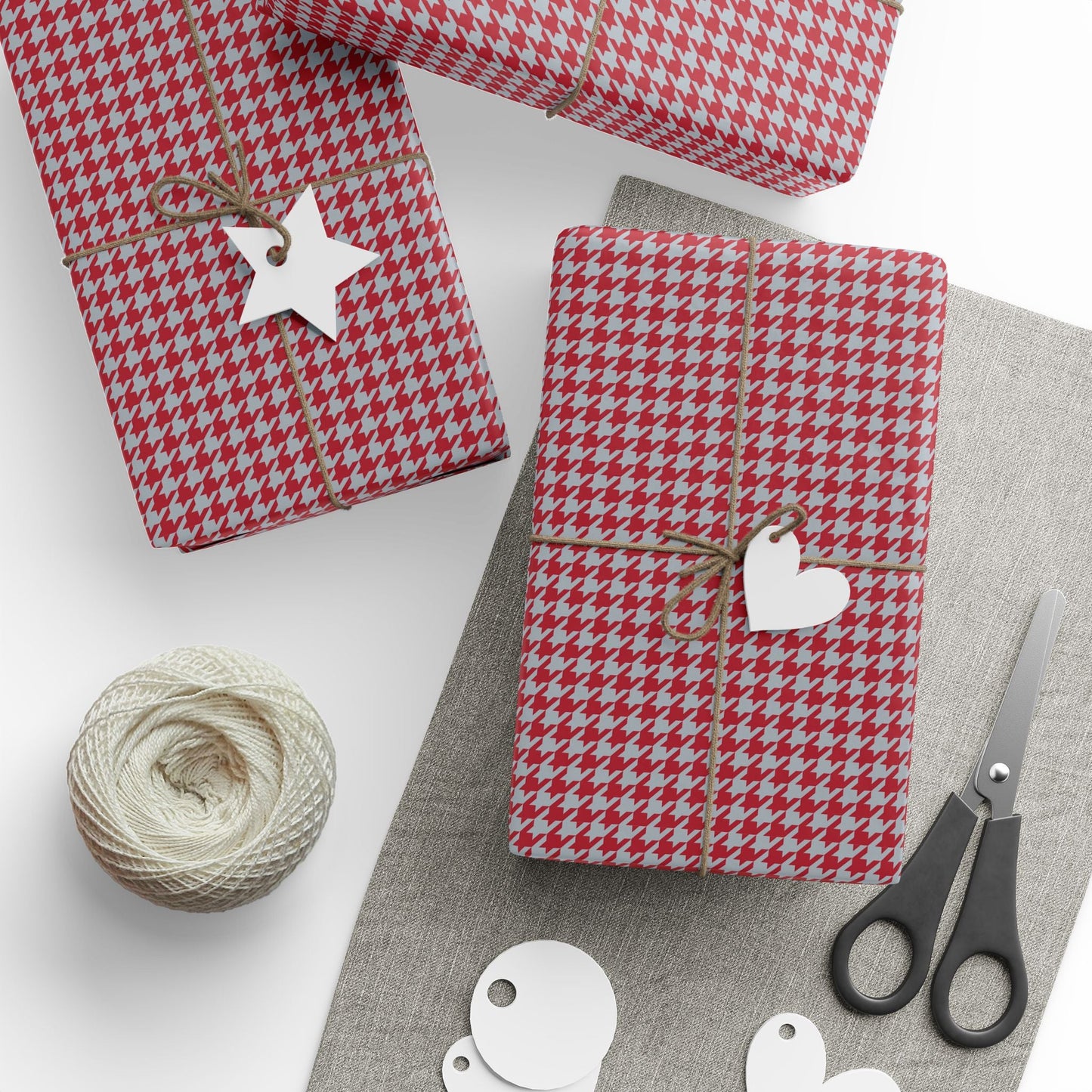 Gift Wrap | Red & Gray | Houndstooth