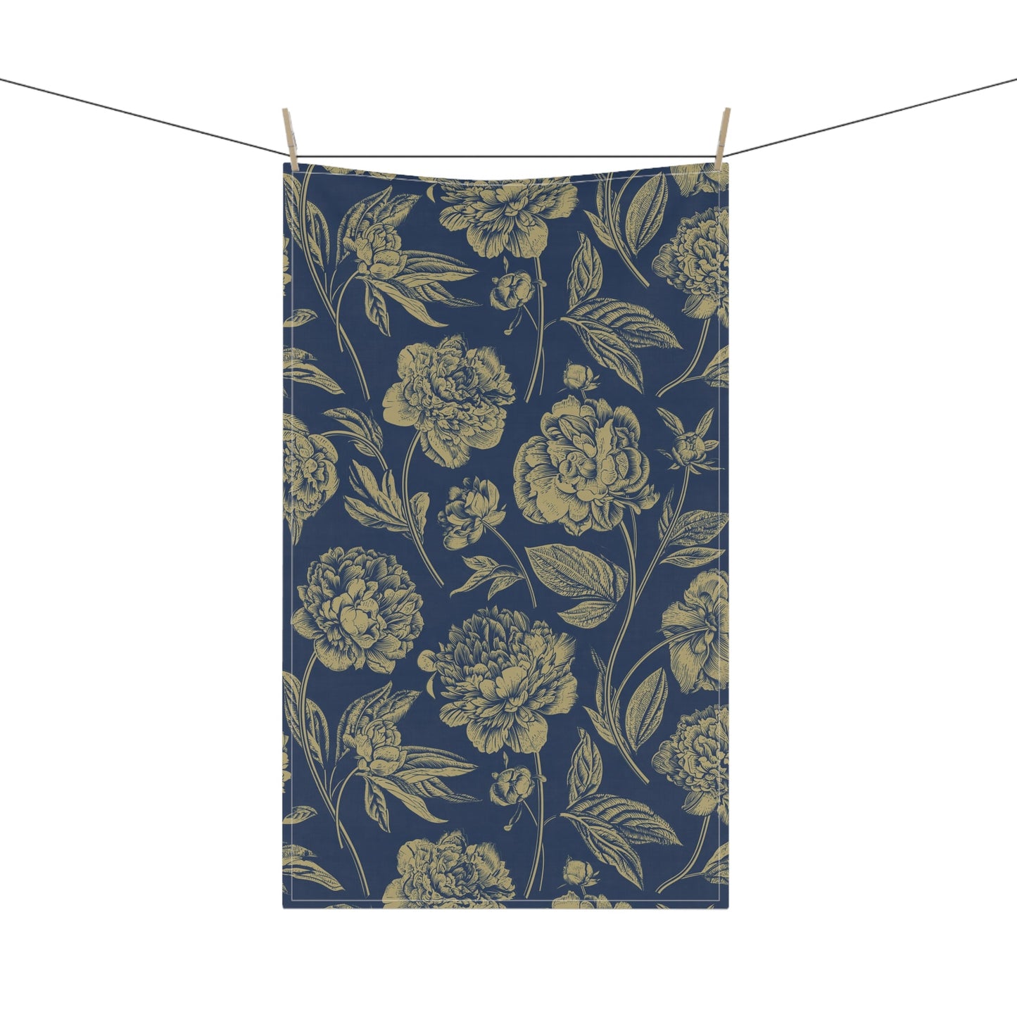 Tea Towel | Blue & Gold | Peony