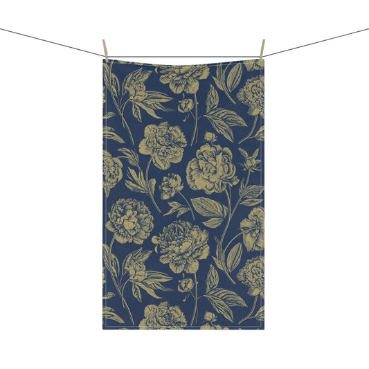 Tea Towel | Blue & Gold | Peony