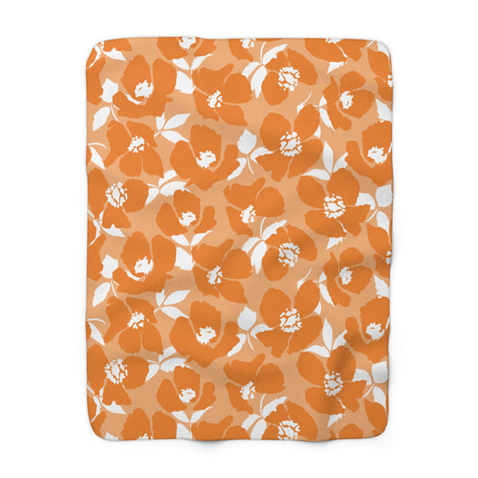 Sherpa Fleece Blanket | Orange & White | Poppy