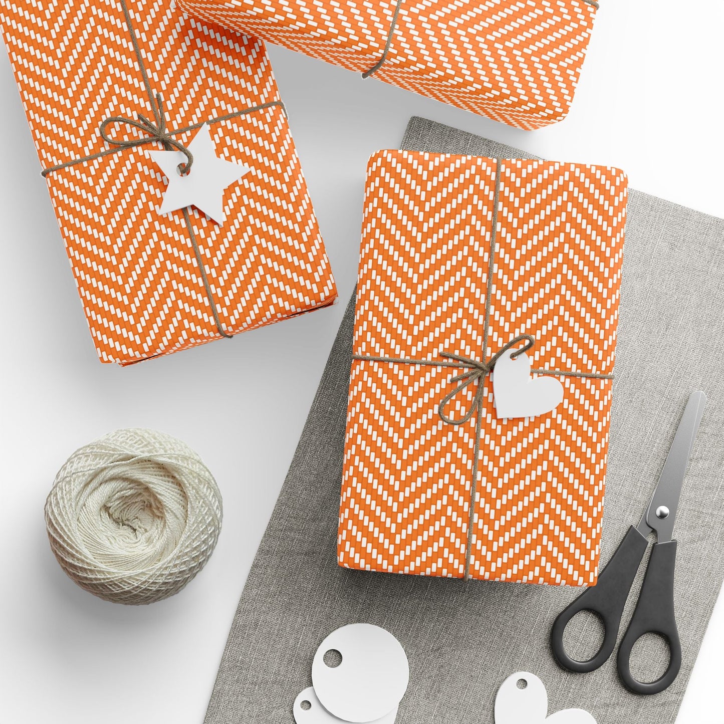 Gift Wrap | Orange & White | Herringbone