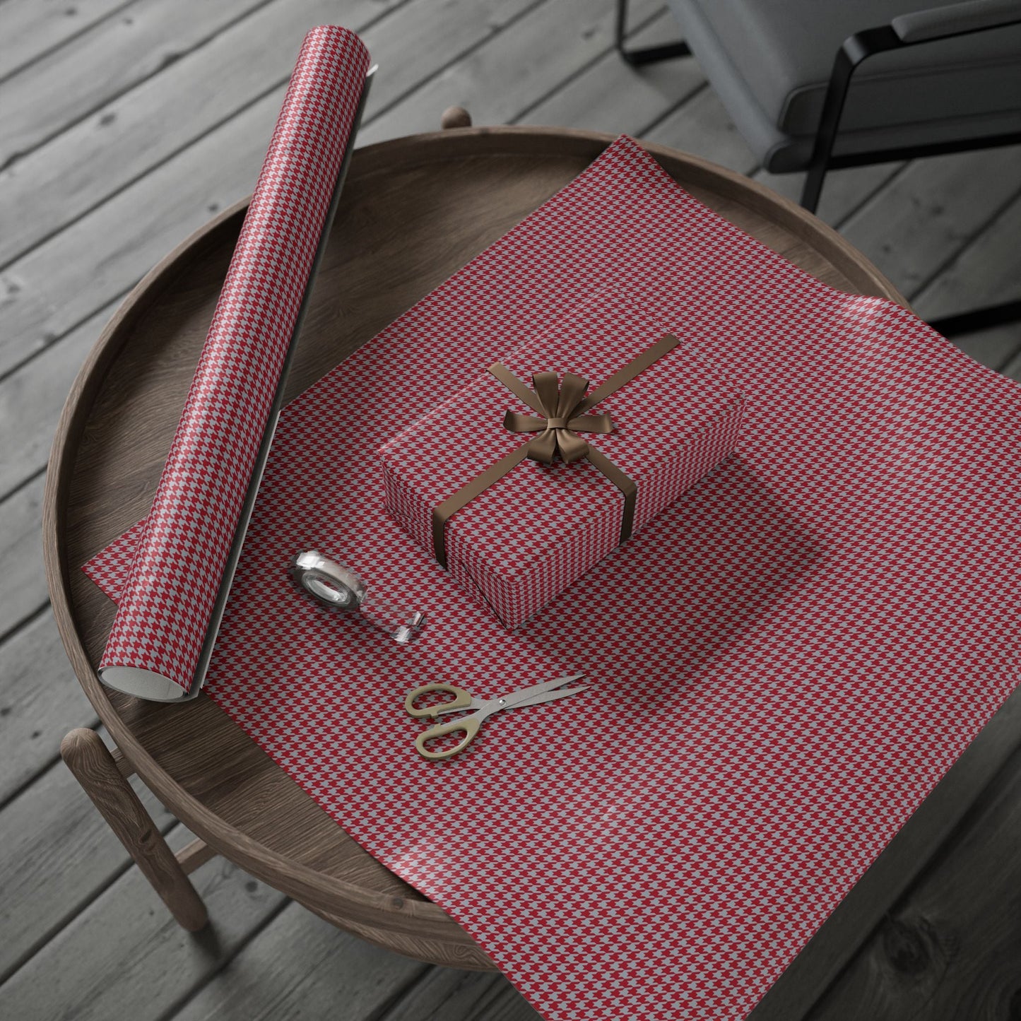 Gift Wrap | Red & Gray | Houndstooth