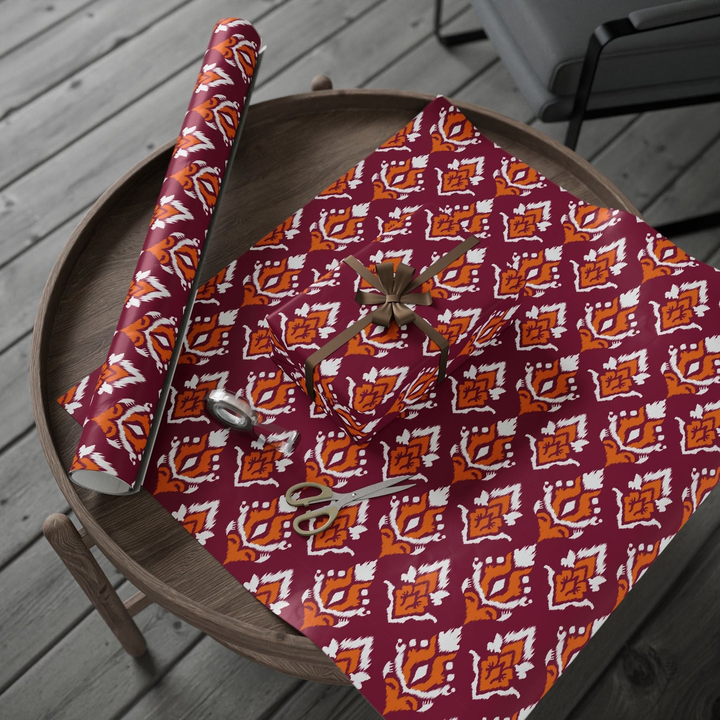 Gift Wrap | Maroon & Orange | Ikat