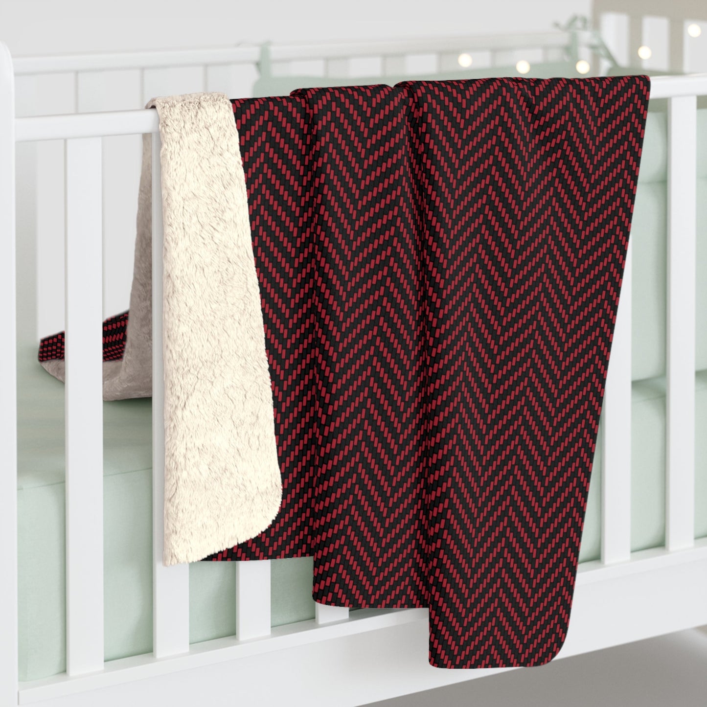 Sherpa Blanket | Red & Black | Herringbone