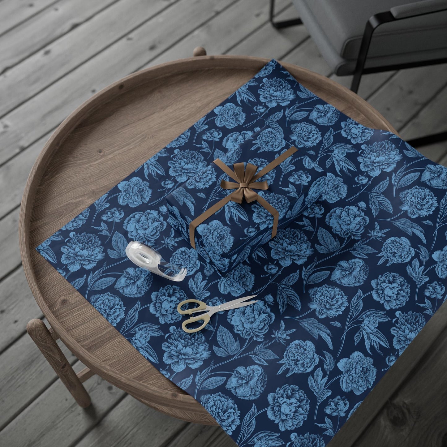 Gift Wrap | Light Blue & White | Peony