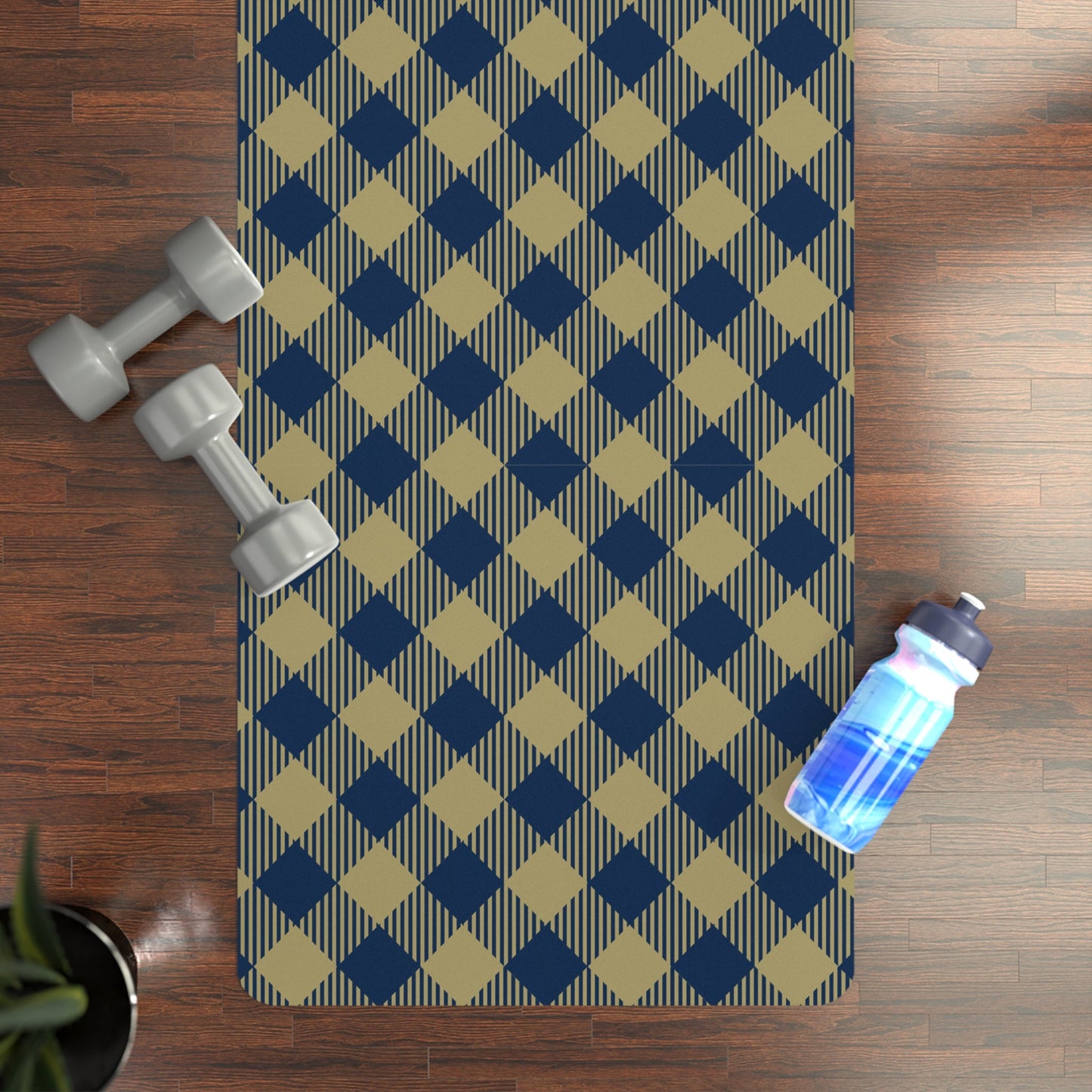 Yoga Mat | Blue & Gold | Gingham