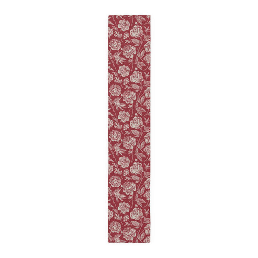 Table Runner | Maroon & White | Peony