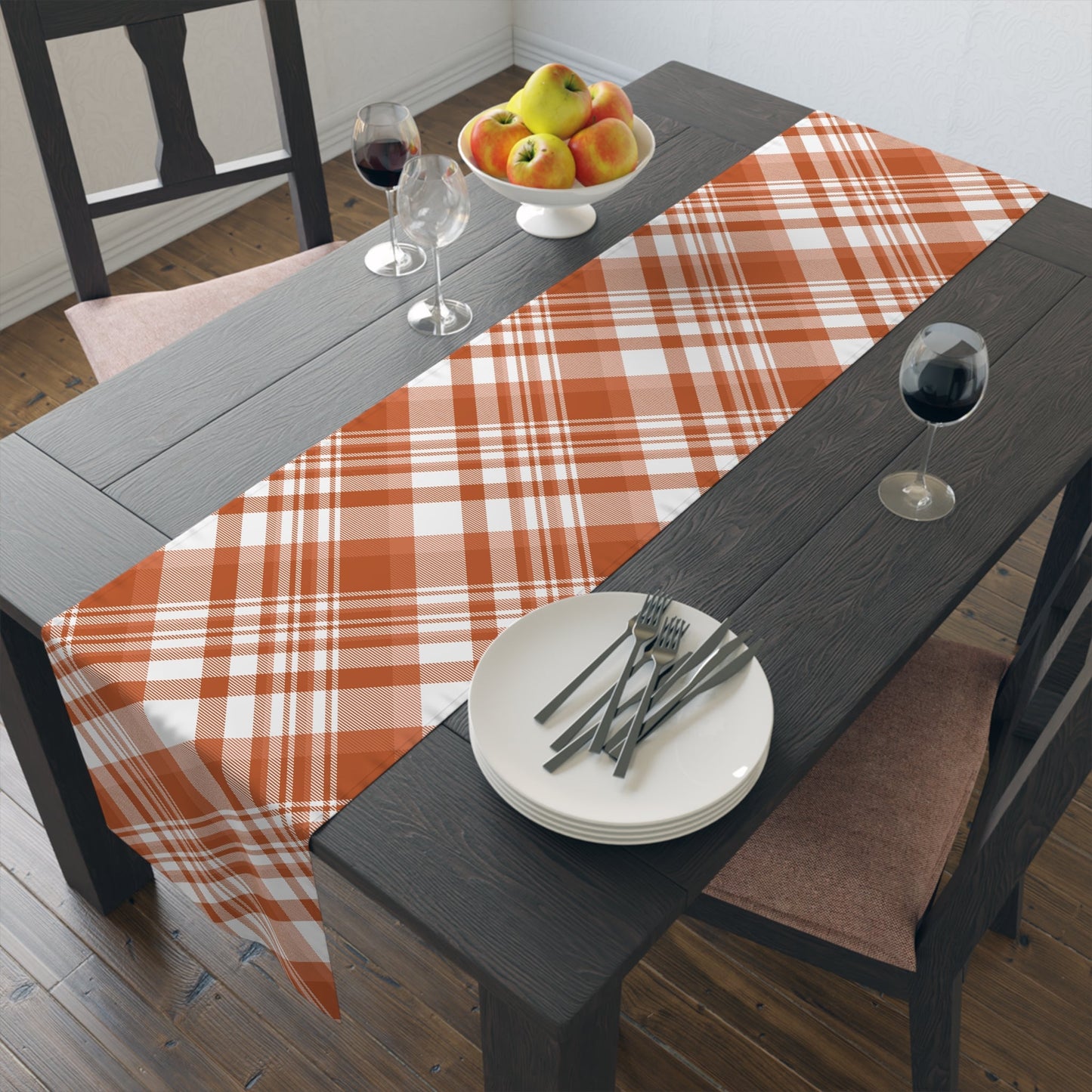 Table Runner | Dark Orange & White | Tartan