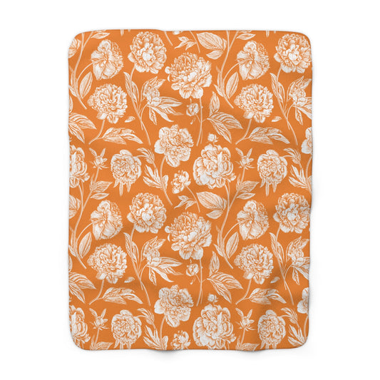 Sherpa Fleece Blanket | Orange & White | Peony