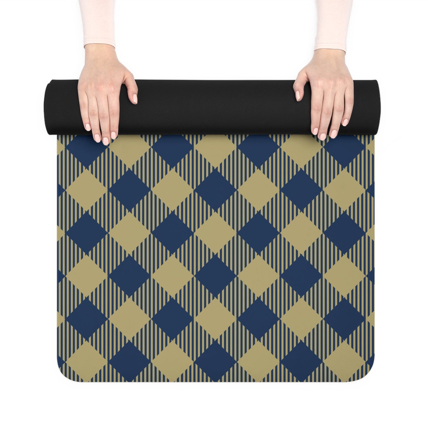 Yoga Mat | Blue & Gold | Gingham
