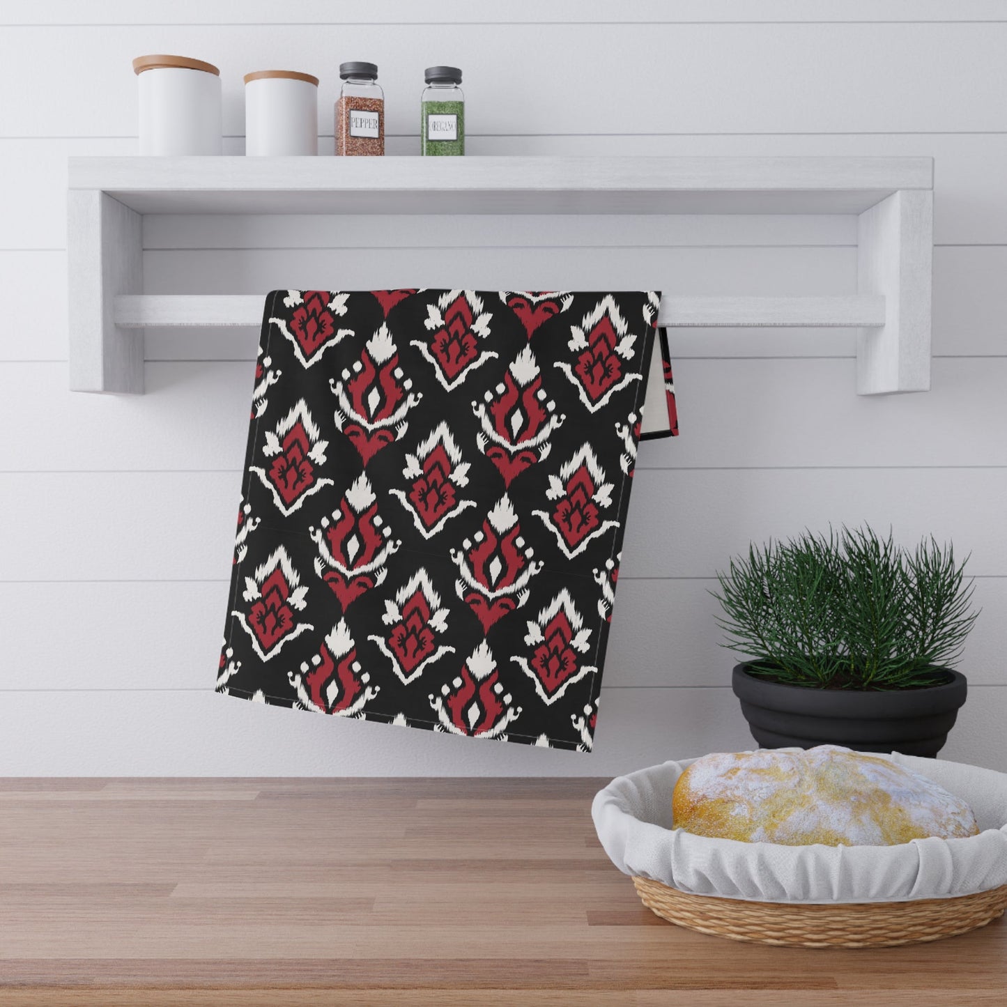 Tea Towel | Red & Black | Ikat