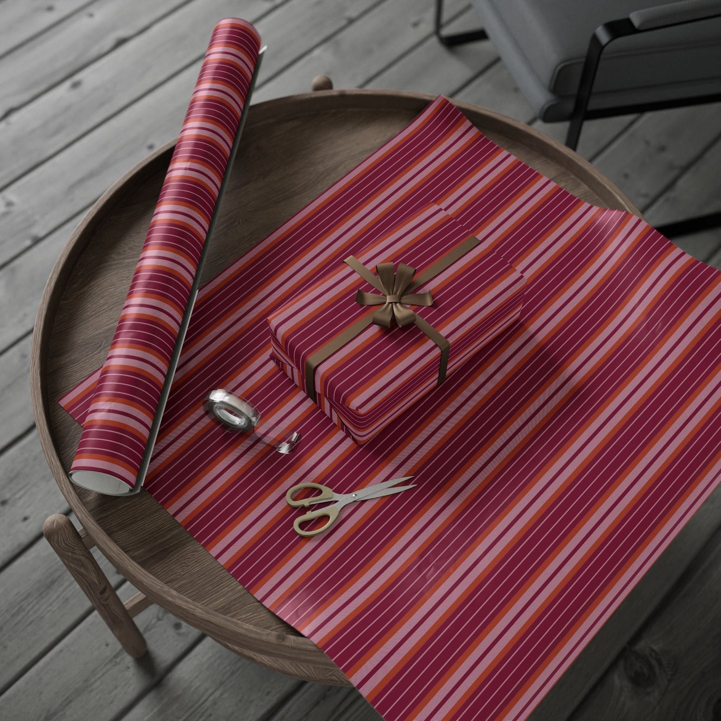 Gift Wrap | Maroon & Orange | Stripe