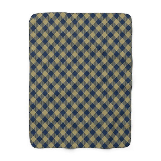 Sherpa Fleece Blanket | Blue & Gold | Gingham