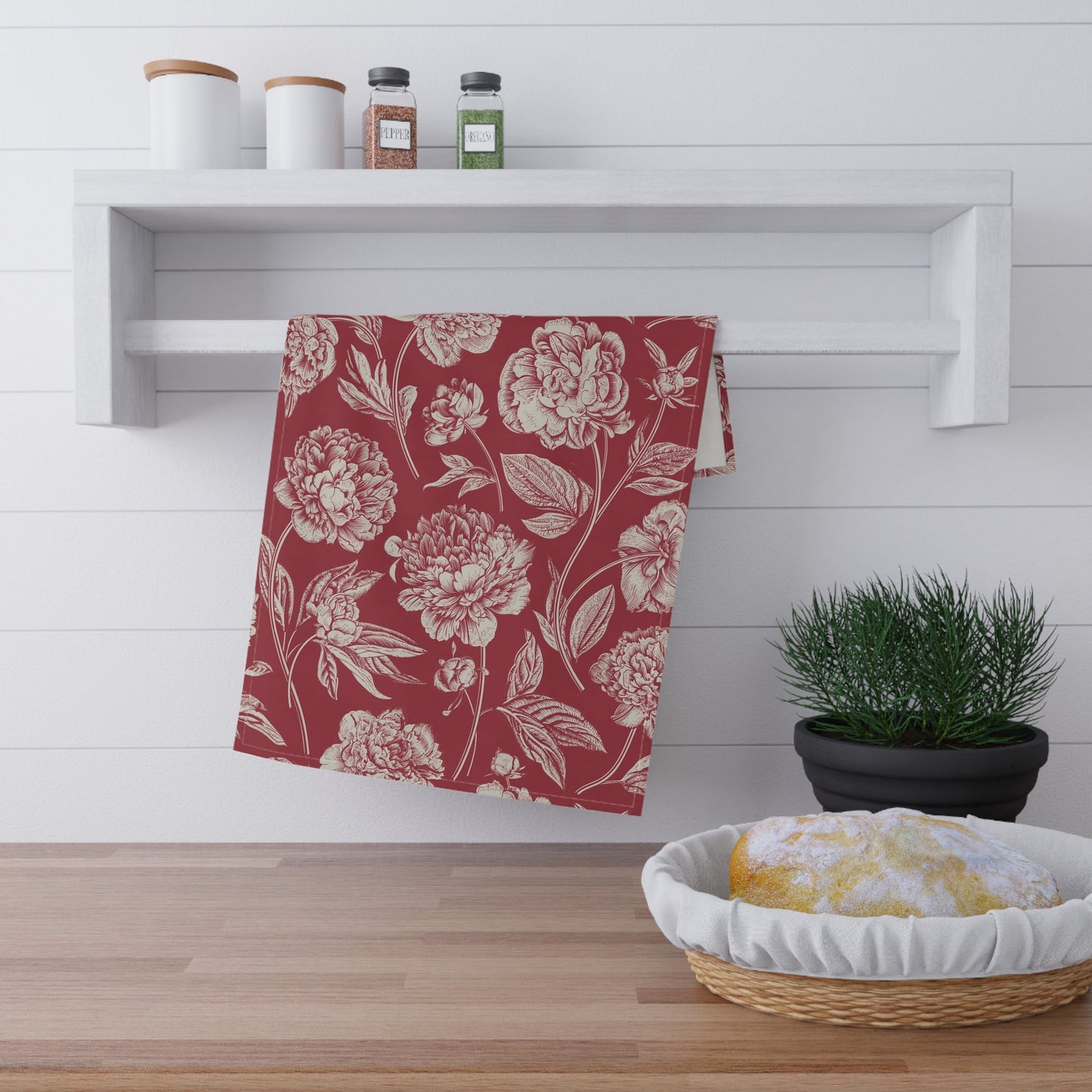 Tea Towel | Maroon & White | Peony