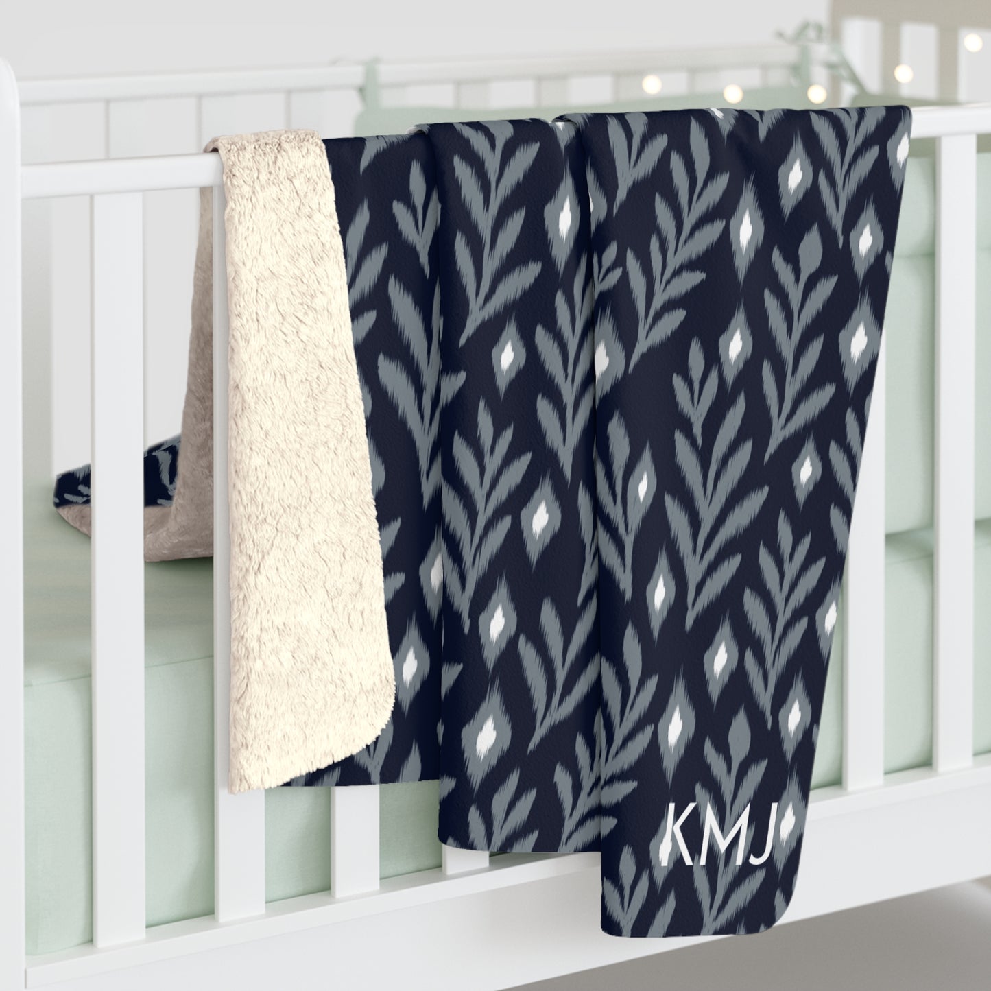 Sherpa Fleece Blanket- Personalized | Navy & White | Laurel