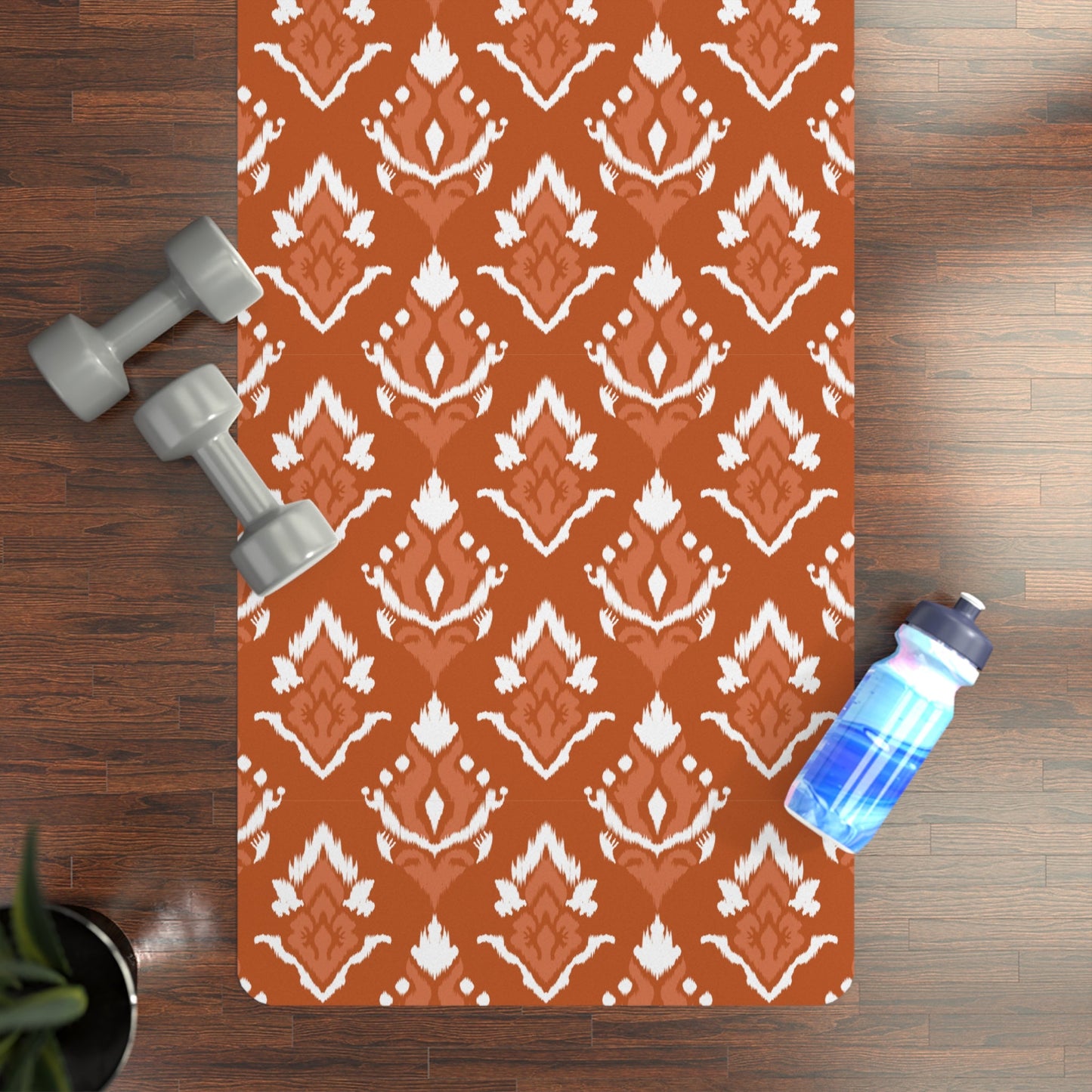 Yoga Mat | Dark Orange & White | Ikat