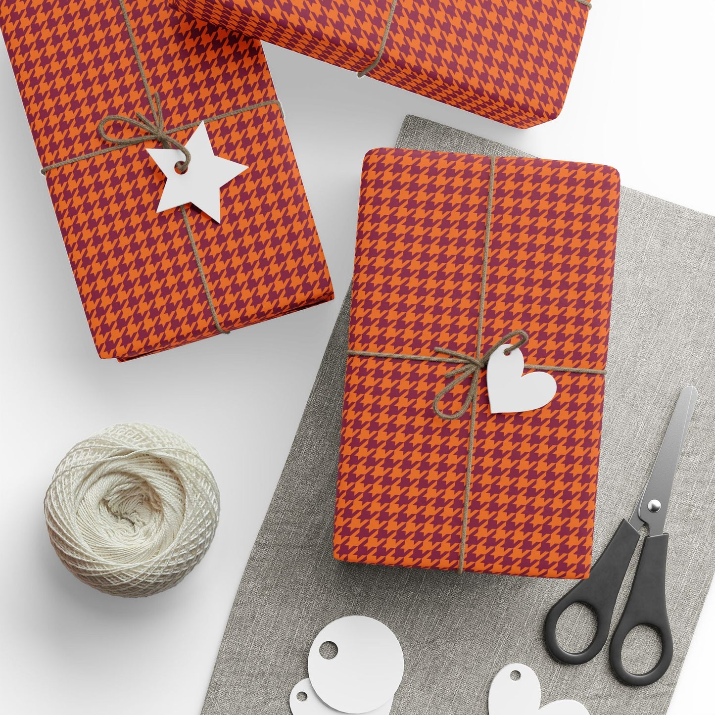 Gift Wrap | Maroon & Orange | Houndstooth