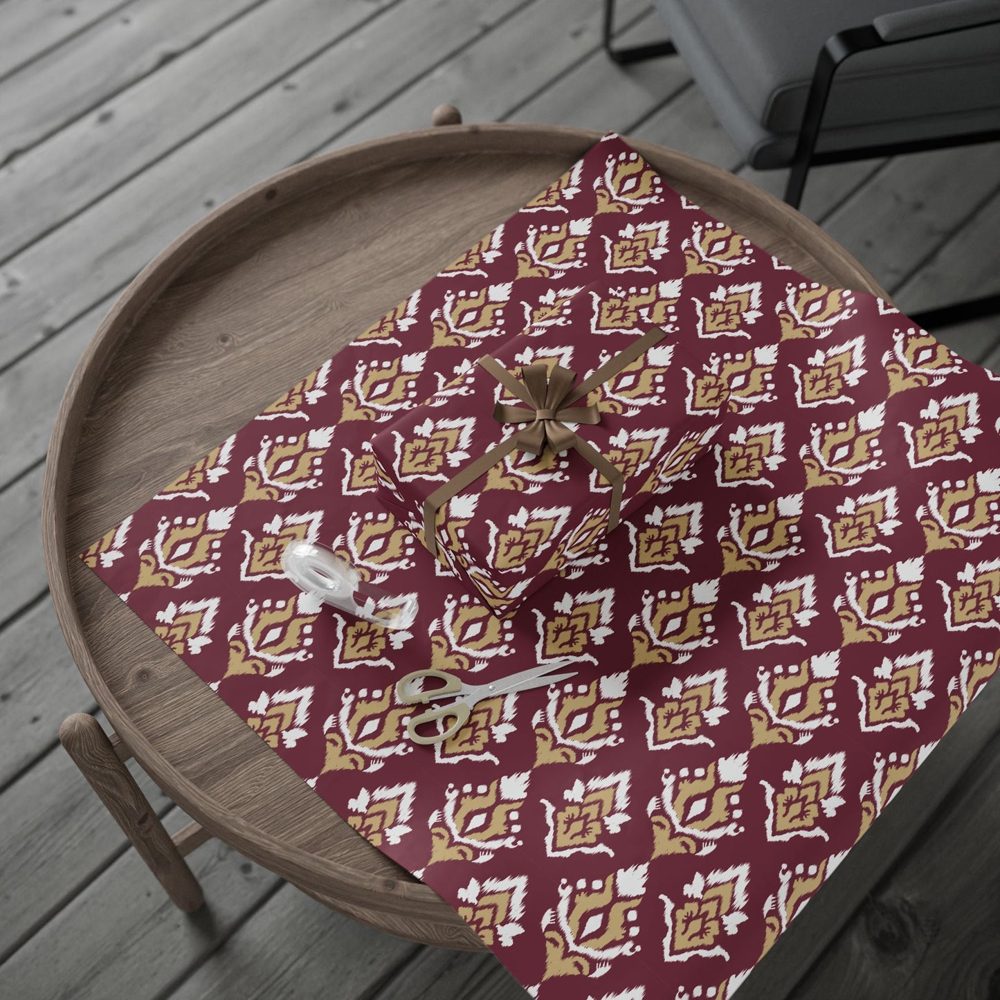 Gift Wrap | Maroon & Gold | Ikat