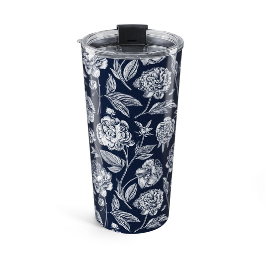 Tumbler | Navy & White | Peony