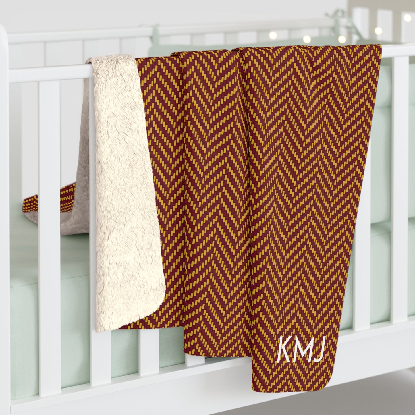 Sherpa Fleece Blanket- Personalized | Red & Yellow | Herringbone