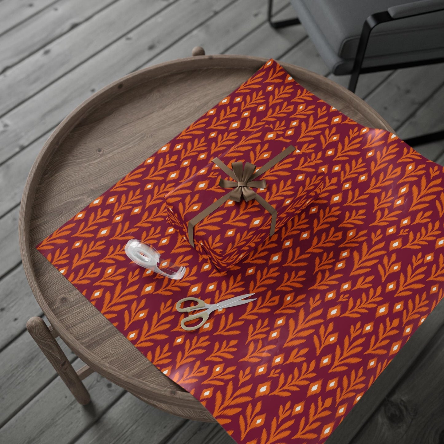 Gift Wrap | Maroon & Orange | Laurel