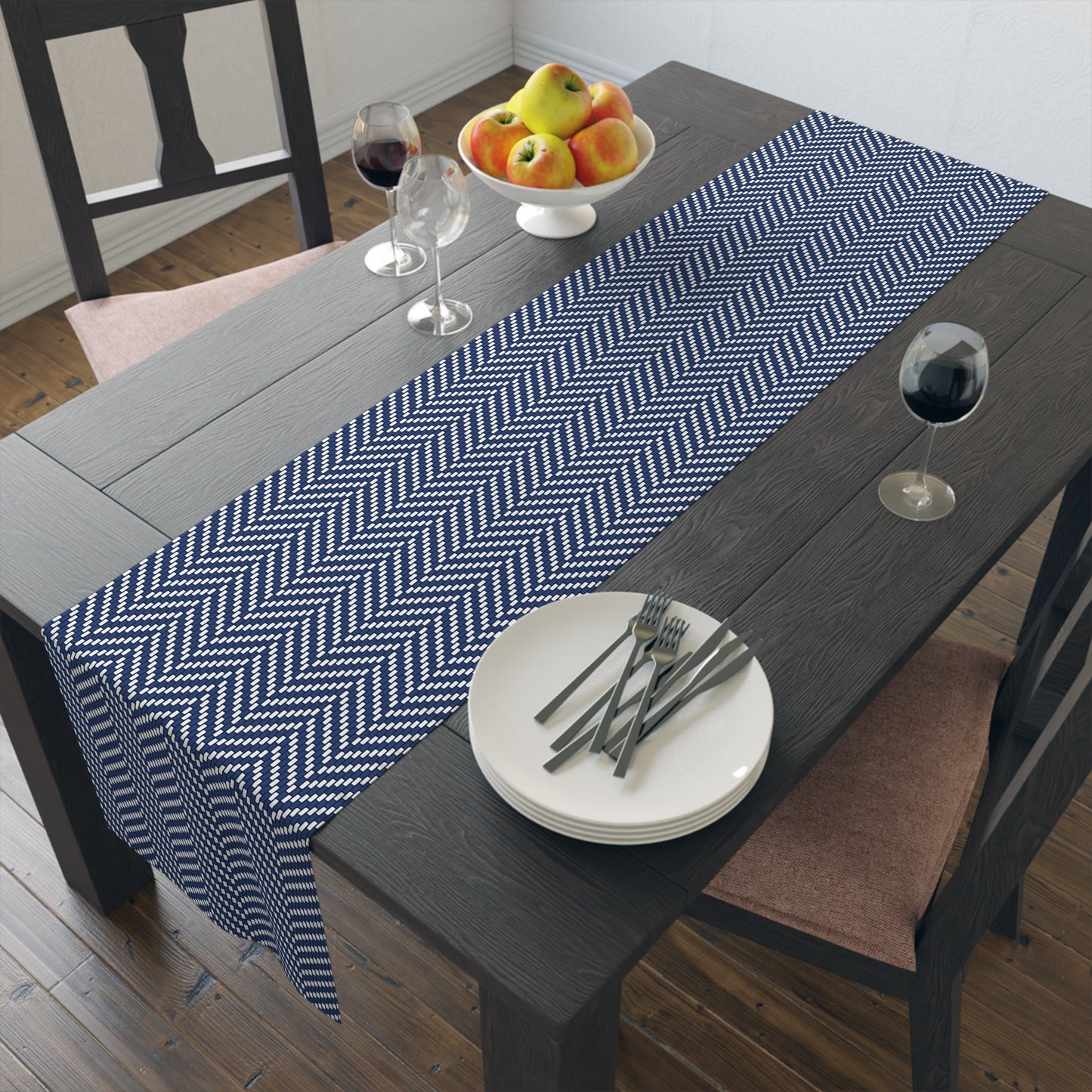 Table Runner | Navy & White | Herringbone