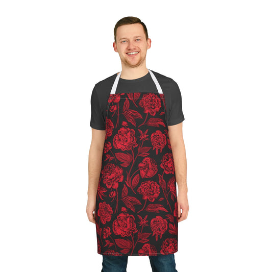 Apron | Red & Black | Peony