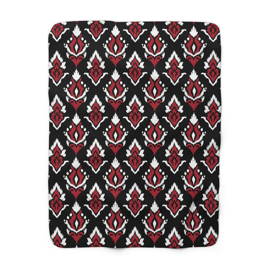 Sherpa Fleece Blanket | Red & Black | Ikat