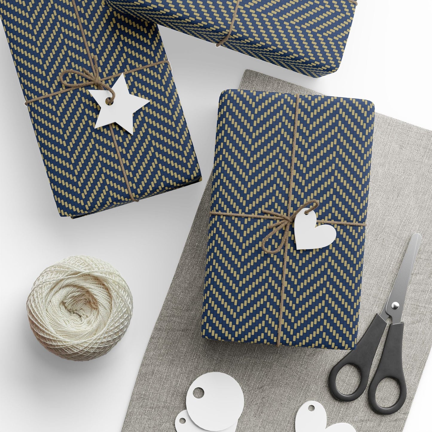 Gift Wrap | Blue & Gold | Herringbone