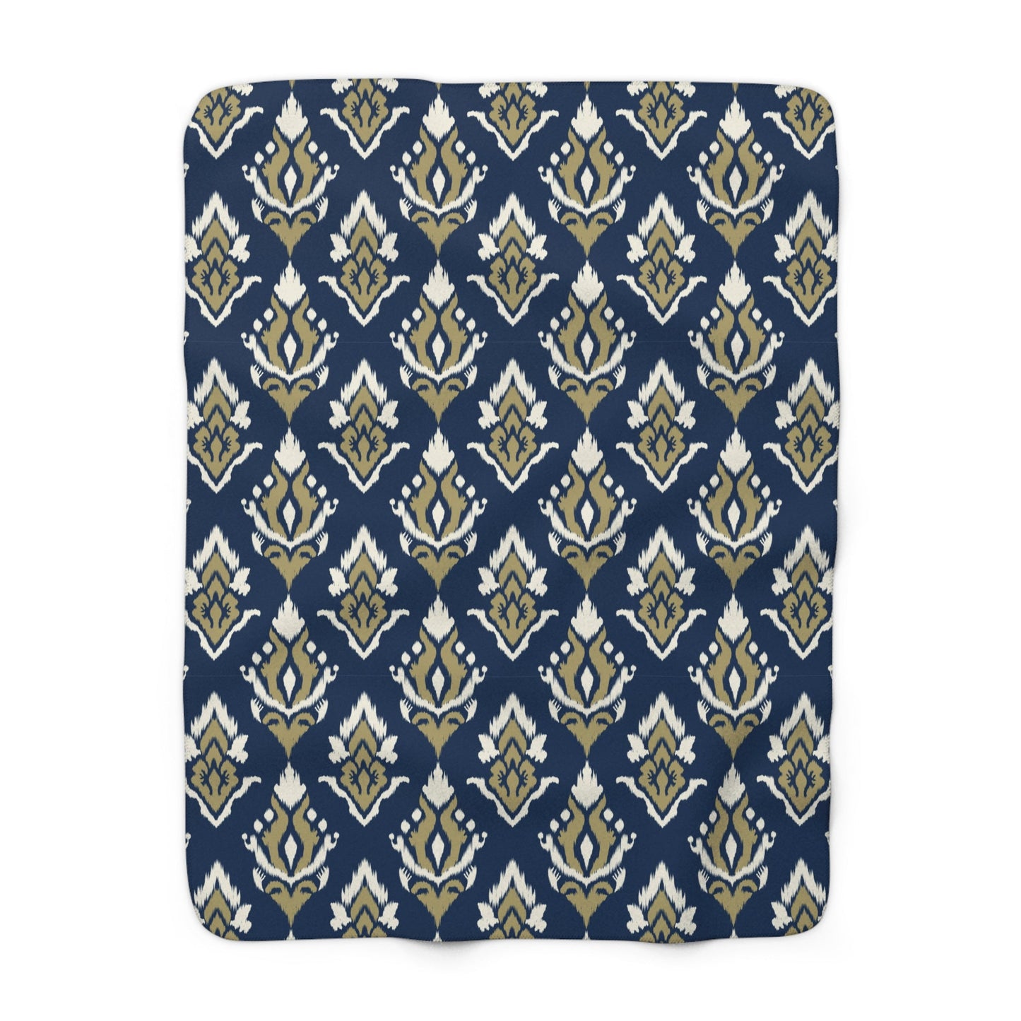 Sherpa Fleece Blanket | Blue & Gold | Ikat