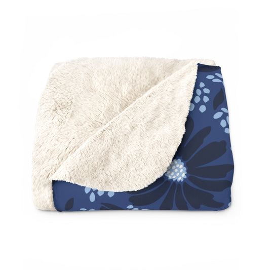 Sherpa Fleece Blanket | Navy & White | Bellis