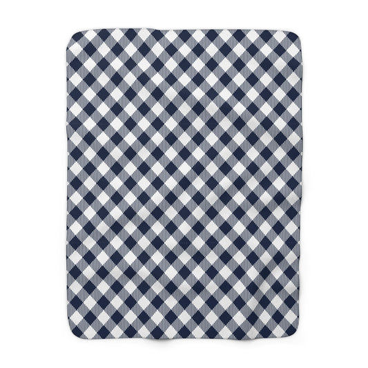 Sherpa Fleece Blanket | Navy & White | Gingham