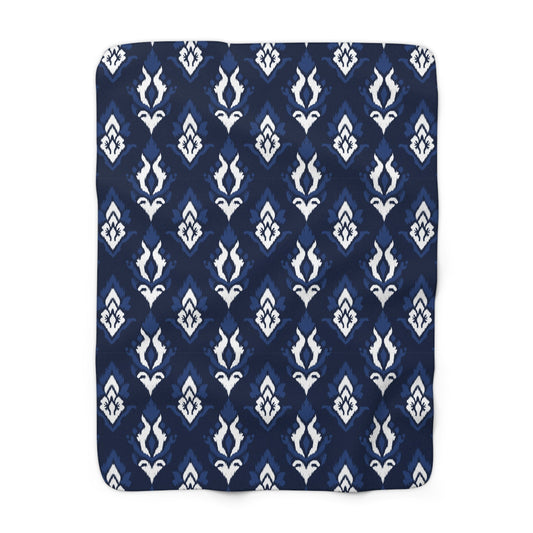 Sherpa Fleece Blanket | Navy & White | Ikat
