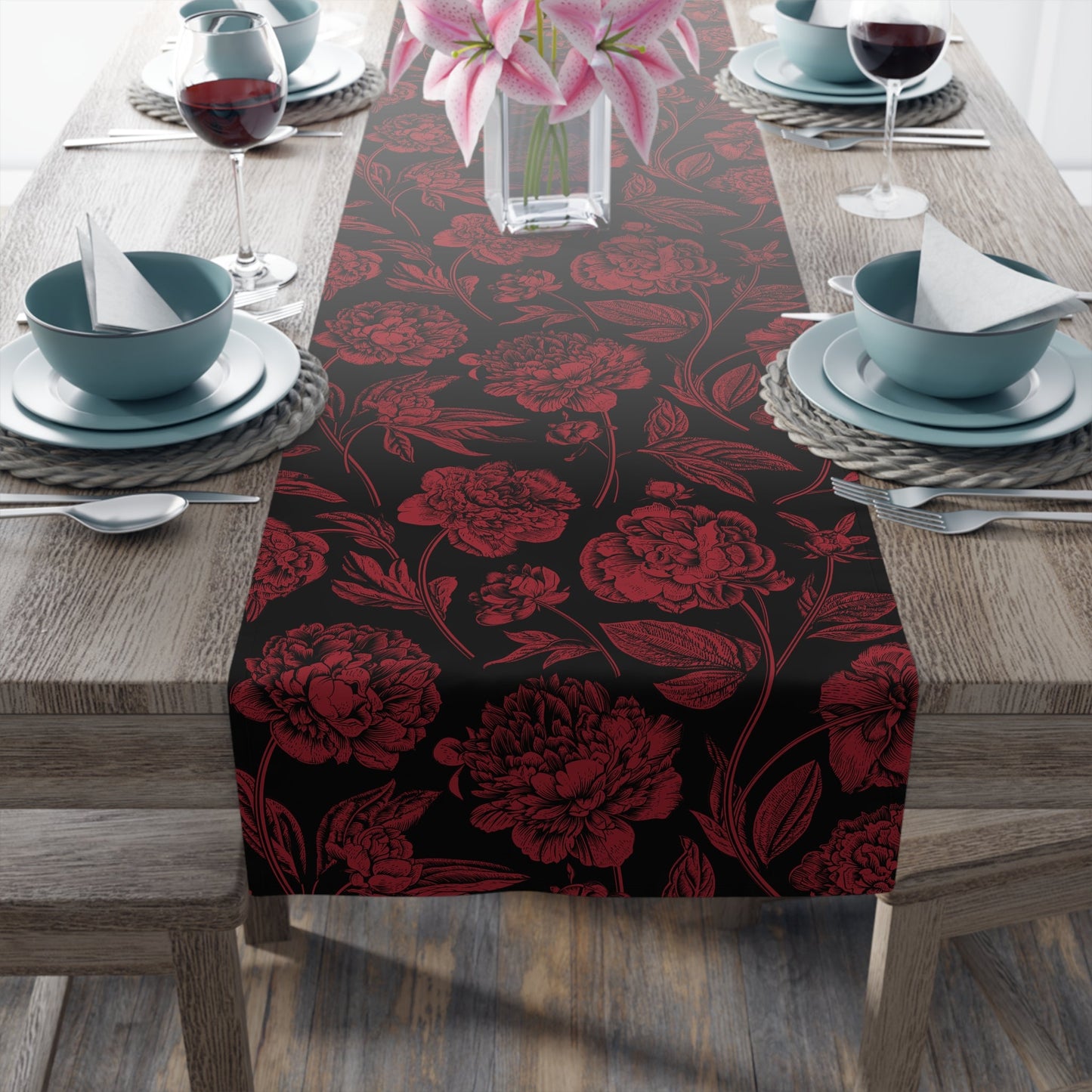 Table Runner | Red & Black | Peony