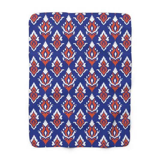 Sherpa Fleece Blanket | Bright Blue & Orange | Ikat